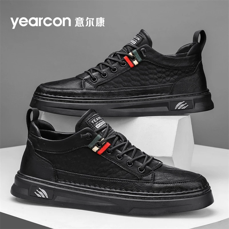 意尔康男鞋2025冬季新款黑色软底百搭休闲皮鞋男工作运动潮流板鞋