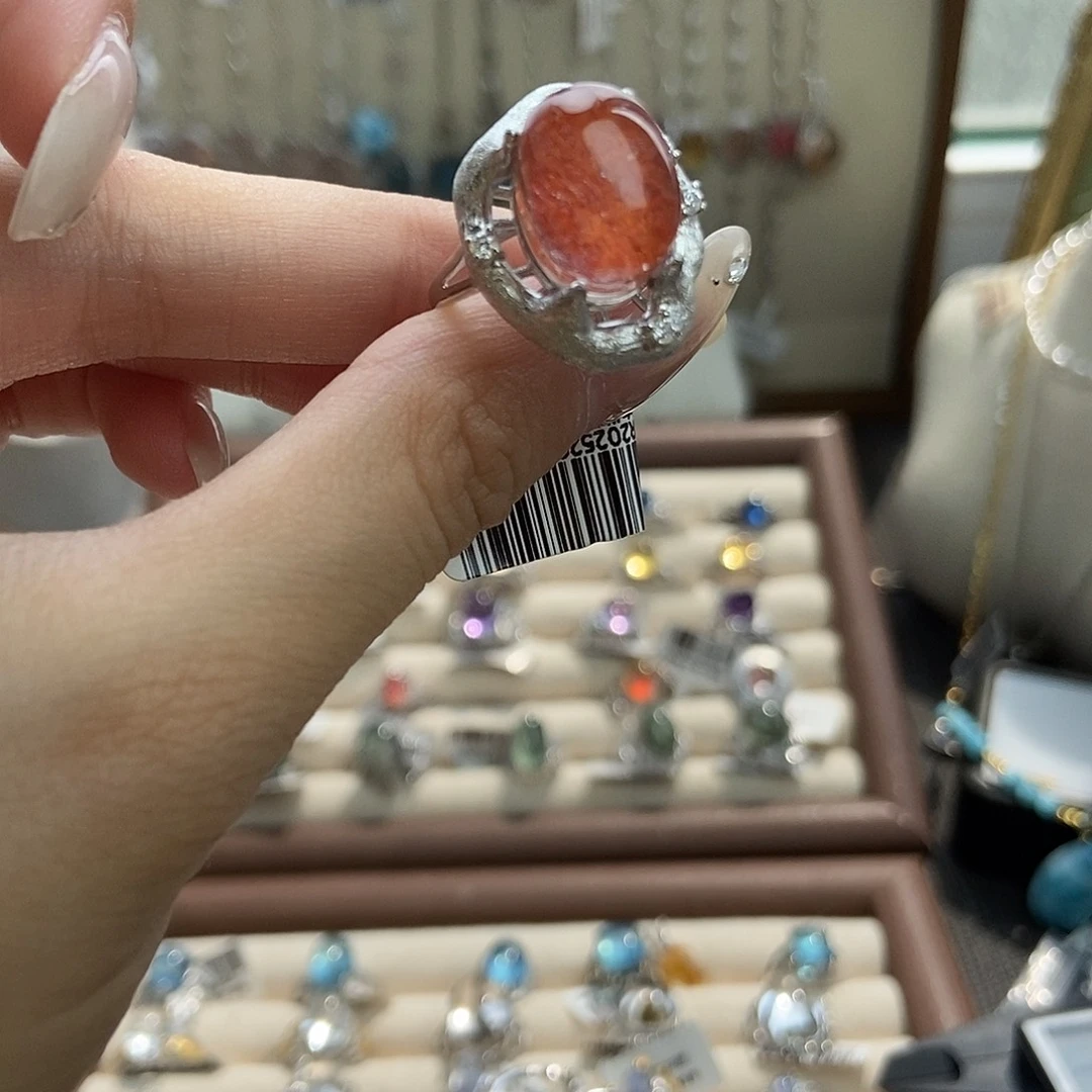 M***S水晶戒指银S925镶嵌红胶花