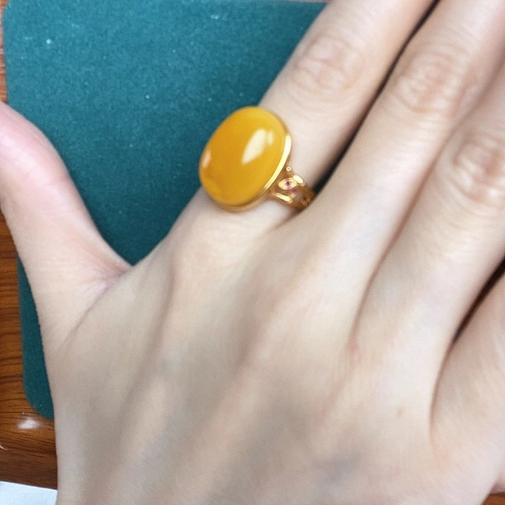 蜜蜡戒指银S925镶嵌戒指