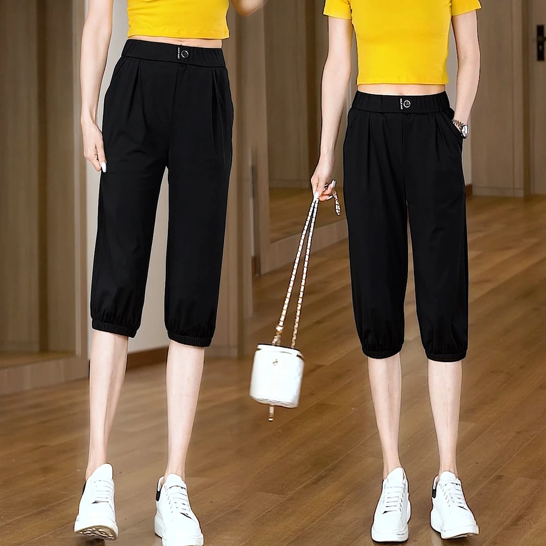 小个子休闲裤2025夏季新款薄款冰丝哈伦裤女宽松遮肉速干七分裤