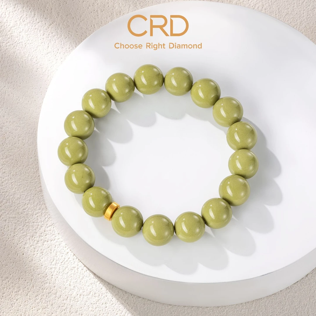 CRD克徕帝阿拉善珠黄金手串牛油果绿足金串珠送礼推荐