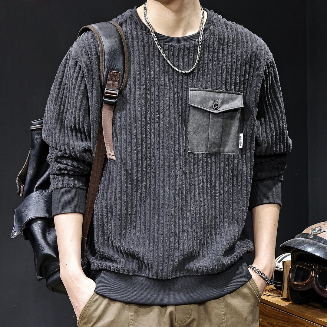 MR.MUDI/穆迪先生粗坑竖条灯芯绒口袋卫衣男2025秋季新款潮牌宽松