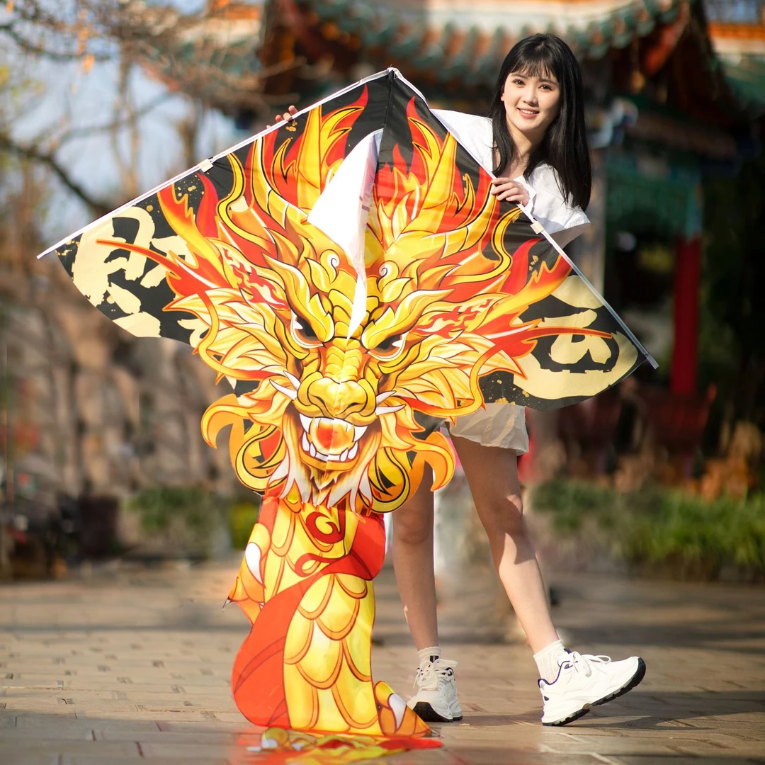 新品龙风筝龙头盘龙青龙火龙大人成人长尾立体3d风筝线轮手持高档