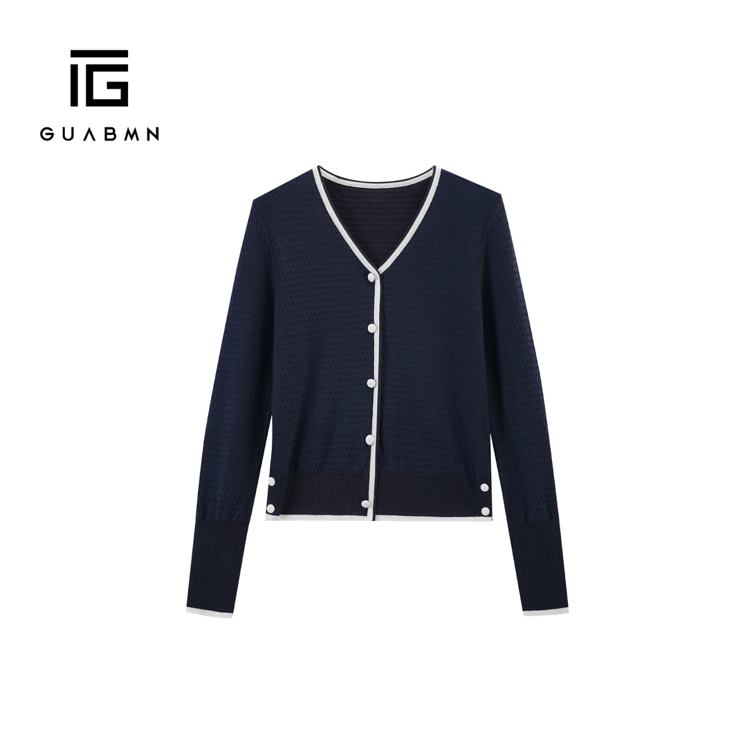 GUABMN2025秋季慵懒风V领针织开衫女宽松百搭休闲上衣3877