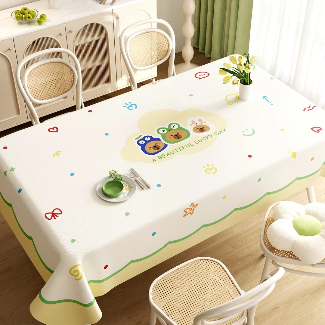 卡通桌布防水防油免洗防烫pvc餐桌布客厅家用长方形盖布网红台布