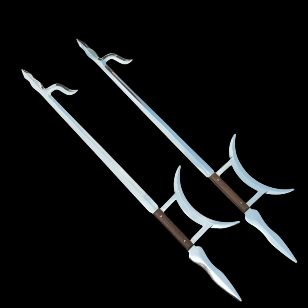 不锈钢虎头双钩护手双钩武术双钩硬钩表演钩十八般兵器未开刃中国