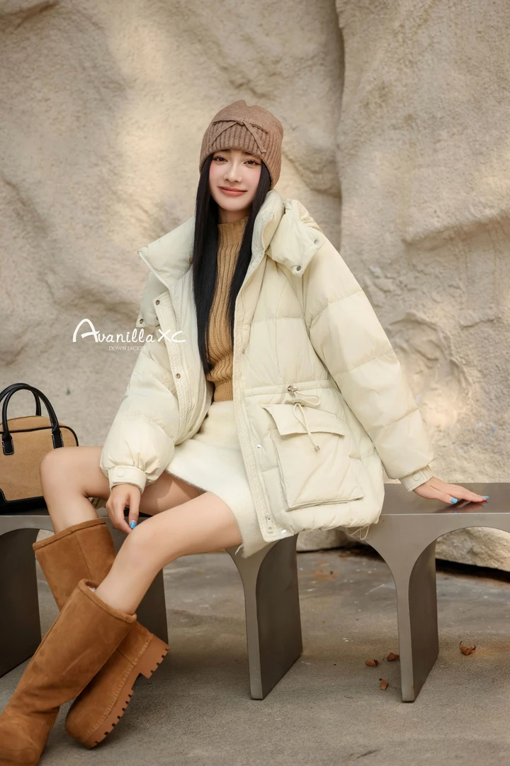 2525冬季女士新款羽绒服石墨烯内里休闲简约束腰抽绳保暖长袖外套