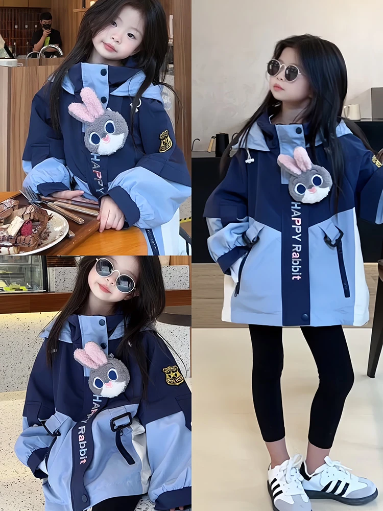 朱迪兔子警官女童秋装冲锋衣外套2025新款儿童衣服洋气时髦春秋款