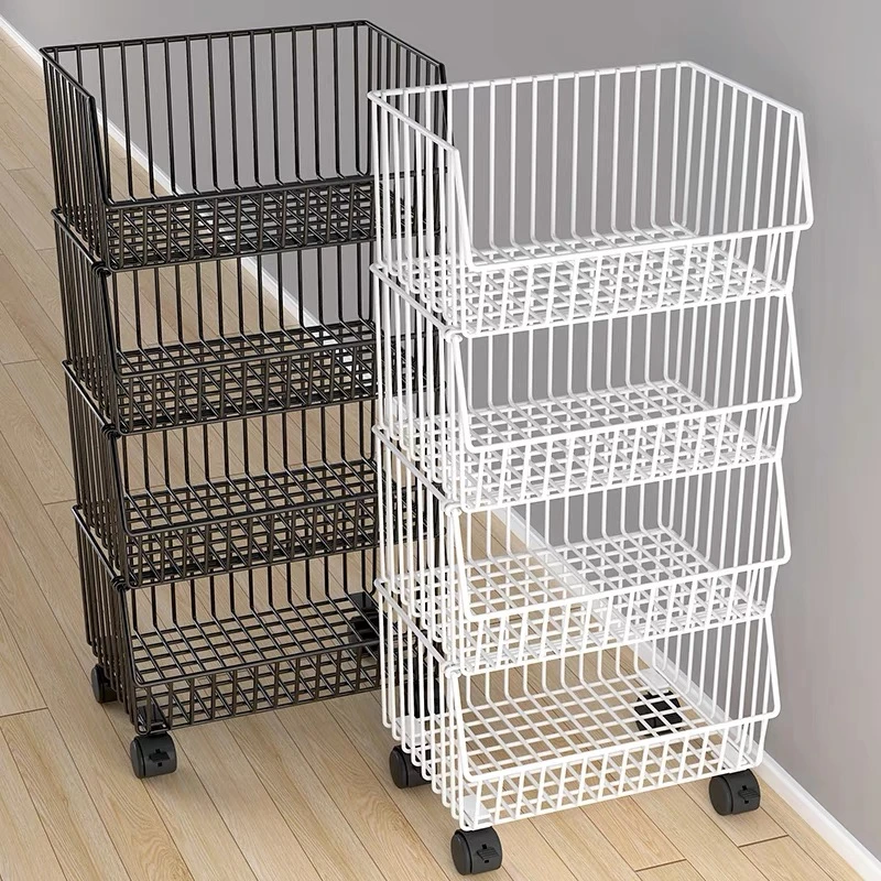 厨房蔬菜蓝架子置物架家用蔬菜水果放菜多层果蔬篮移动小推车