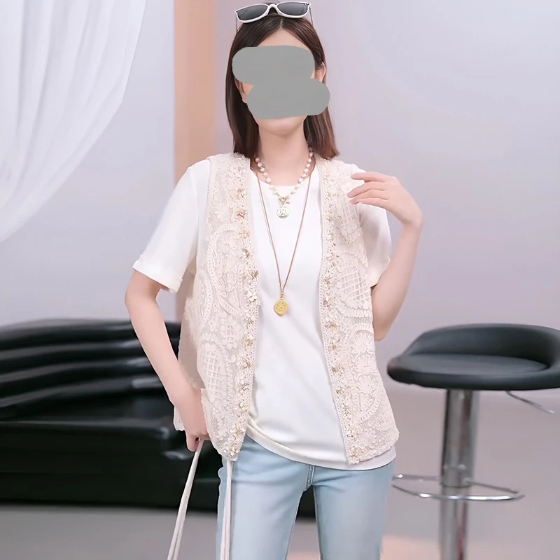 中国风2025夏提花刺绣背心女时尚洋气百搭短袖T恤温柔两件套上衣