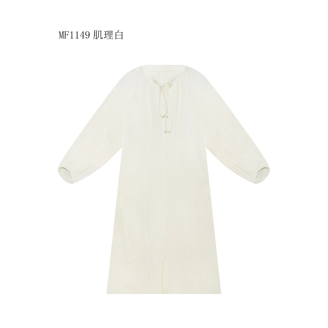 【麻訪家】MF1149肌理白文艺法式慵懒宽松休闲百搭连衣裙