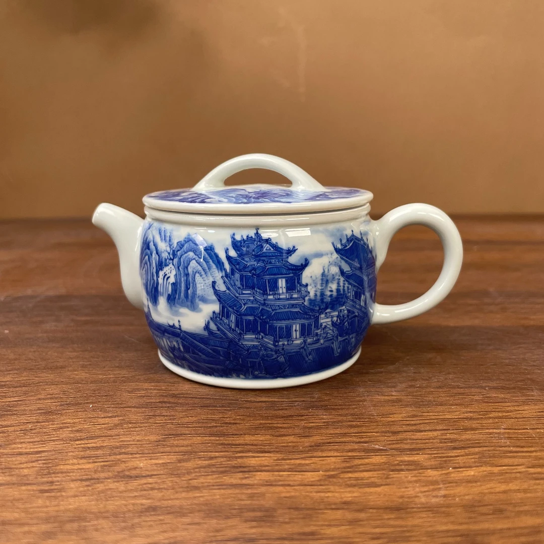 【九茗珍藏】亭台楼阁汗瓦壶手工手绘景德镇茶具120毫升