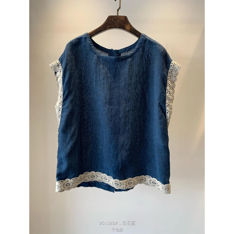 汉麻文艺洋气减龄蕾丝拼接小衫女夏季宽松百搭小背心MXQ 022