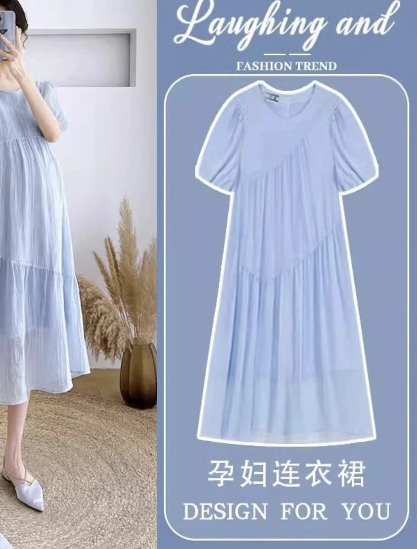孕妇夏季外穿宽松显瘦大码中长款时尚减龄连衣裙