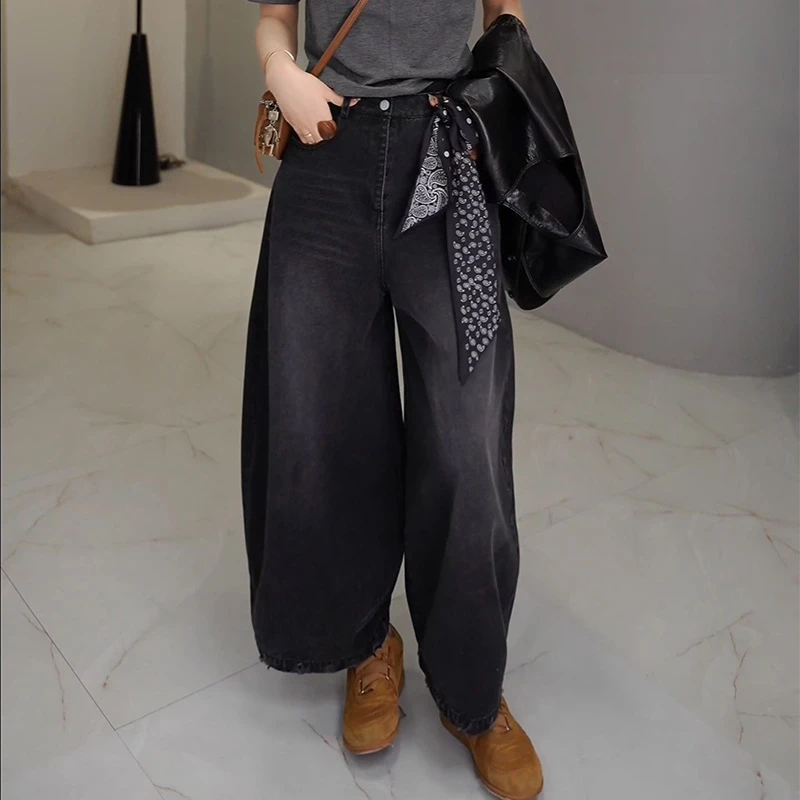 慵懒风松弛感正腰高腰牛仔裤女2025早秋新款宽松显瘦洋气弯刀裤潮