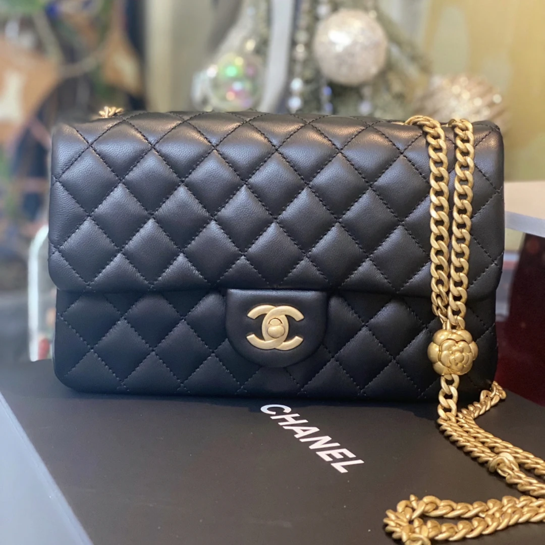 99新 Chanel/香奈儿 Chanel黑金山茶花cf斜挎包 26050007-03