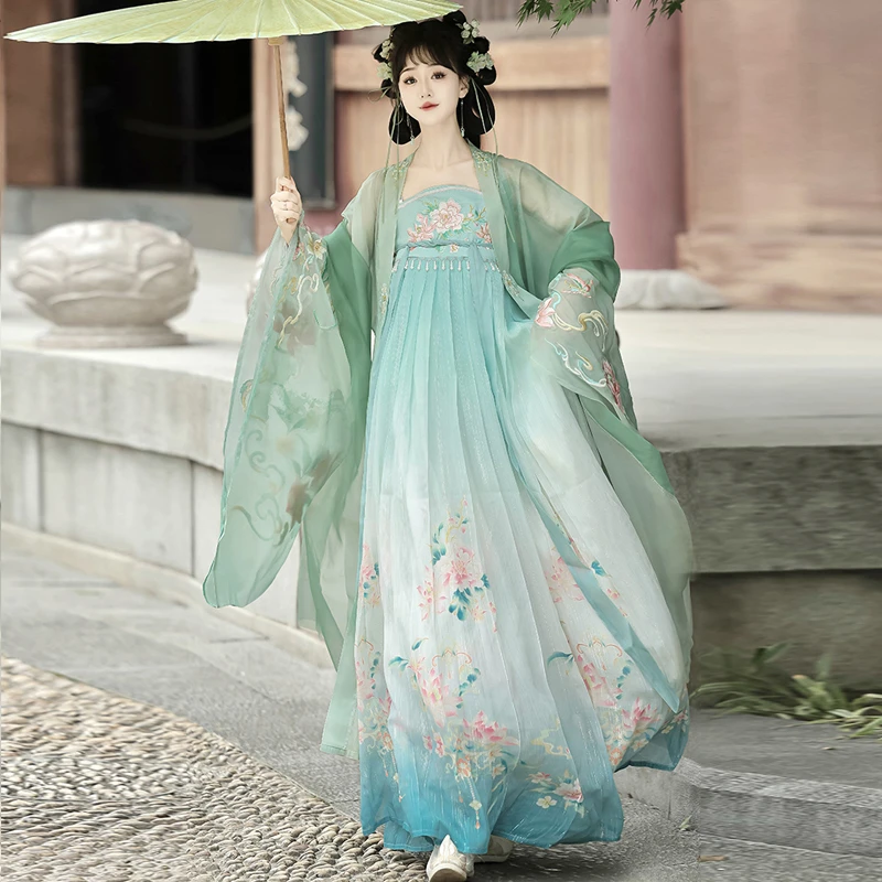 明制汉服女成人古装夏款女装春秋大袖衫薄款重工诃子裙中国风对襟