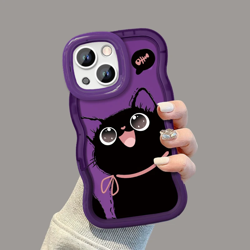 适用于【苹果/华为/vivo/oppo/小米】大眼黑猫双支架全包防摔手机壳