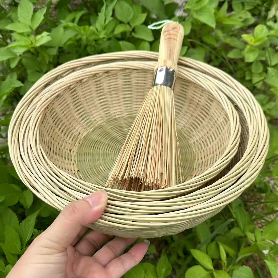 A 竹青款手工编织青丝篮馒头筐收纳筐22-25-27cm（送刷子）