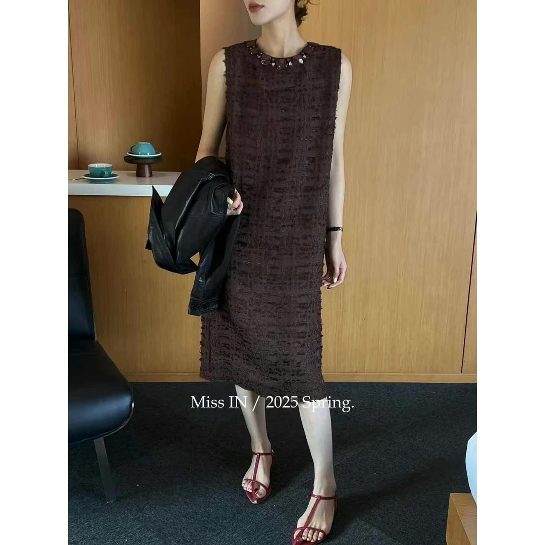 KIKI严选：2519-浠原家欧货南油夏季重工气质钉珠轻奢连衣裙