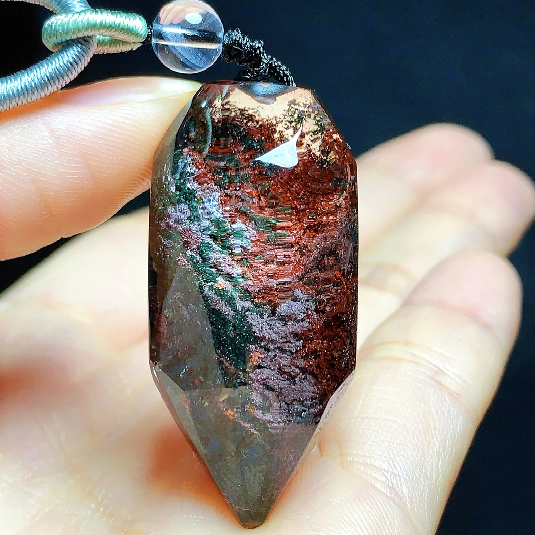 东海水晶天然随形绿幽灵水晶吊坠毛衣链通透原石项坠男女款聚宝盆