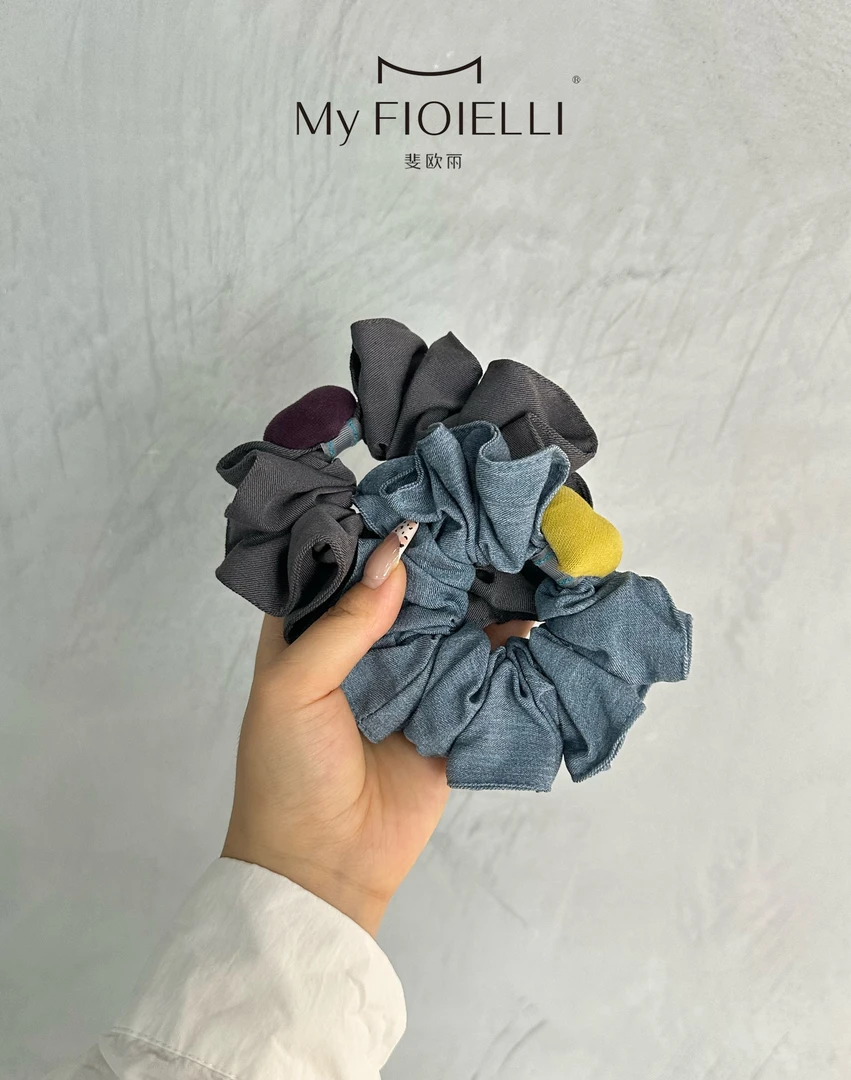 「MyFioielli｣韩版高级感紫色/黄色爱心纯色大肠发圈FQ209