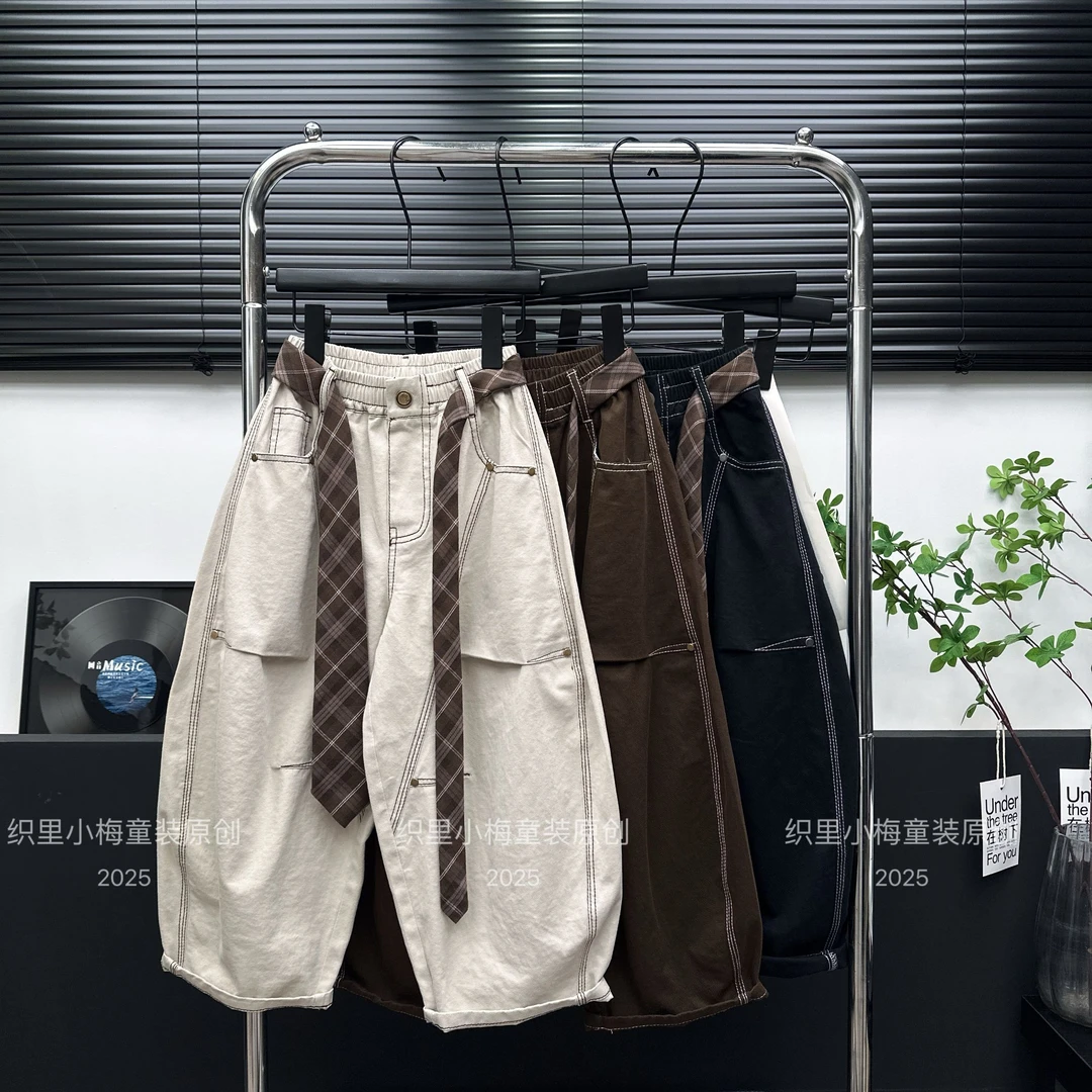 【原版正品】秋季新款男童女童纯棉2025春秋款宽松休闲微阔弯刀裤