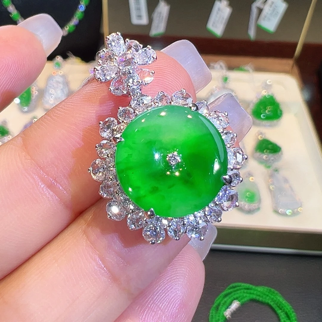 吊坠(不含链)18K金镶嵌翡翠