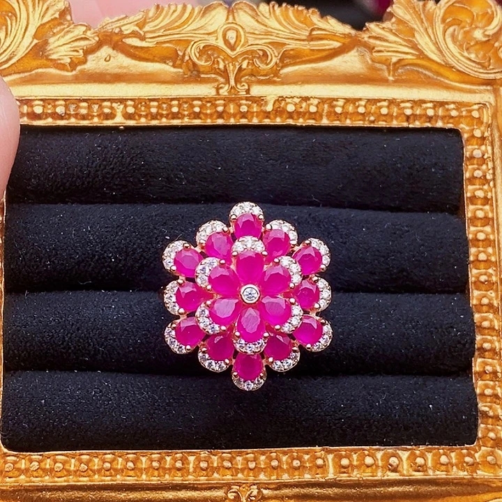 红宝石戒指银S925镶嵌