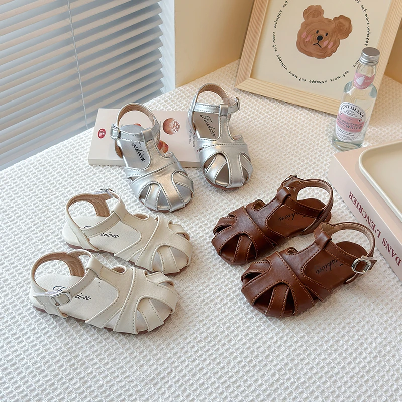 儿童编织包头罗马凉鞋2025夏季新款韩版女童镂空公主鞋软底沙滩鞋