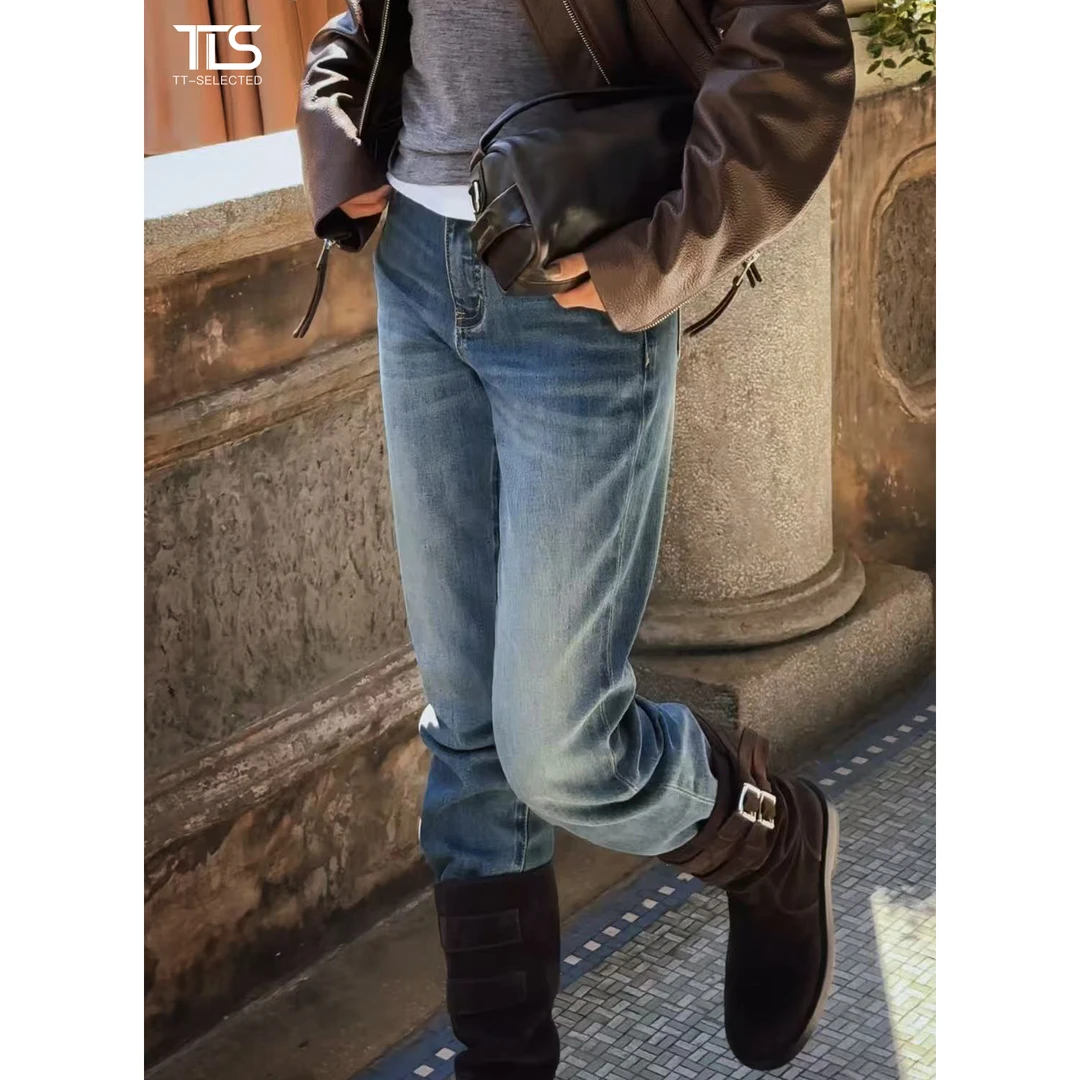 TT【蓝牛】100%棉经典复古轻奢直筒水洗百搭牛仔裤CK5083