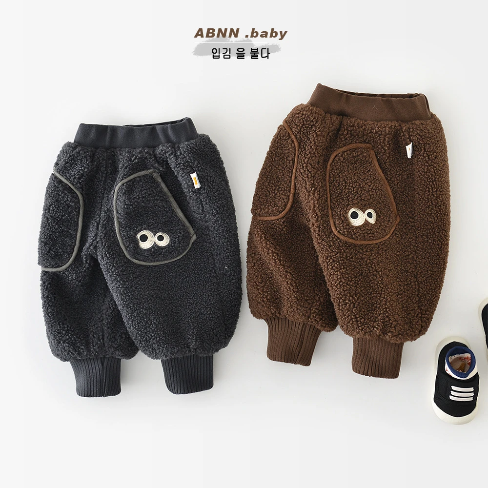 abnn儿童冬季裤子婴幼儿韩版卡通大眼睛毛毛裤宝宝外穿大pp裤子