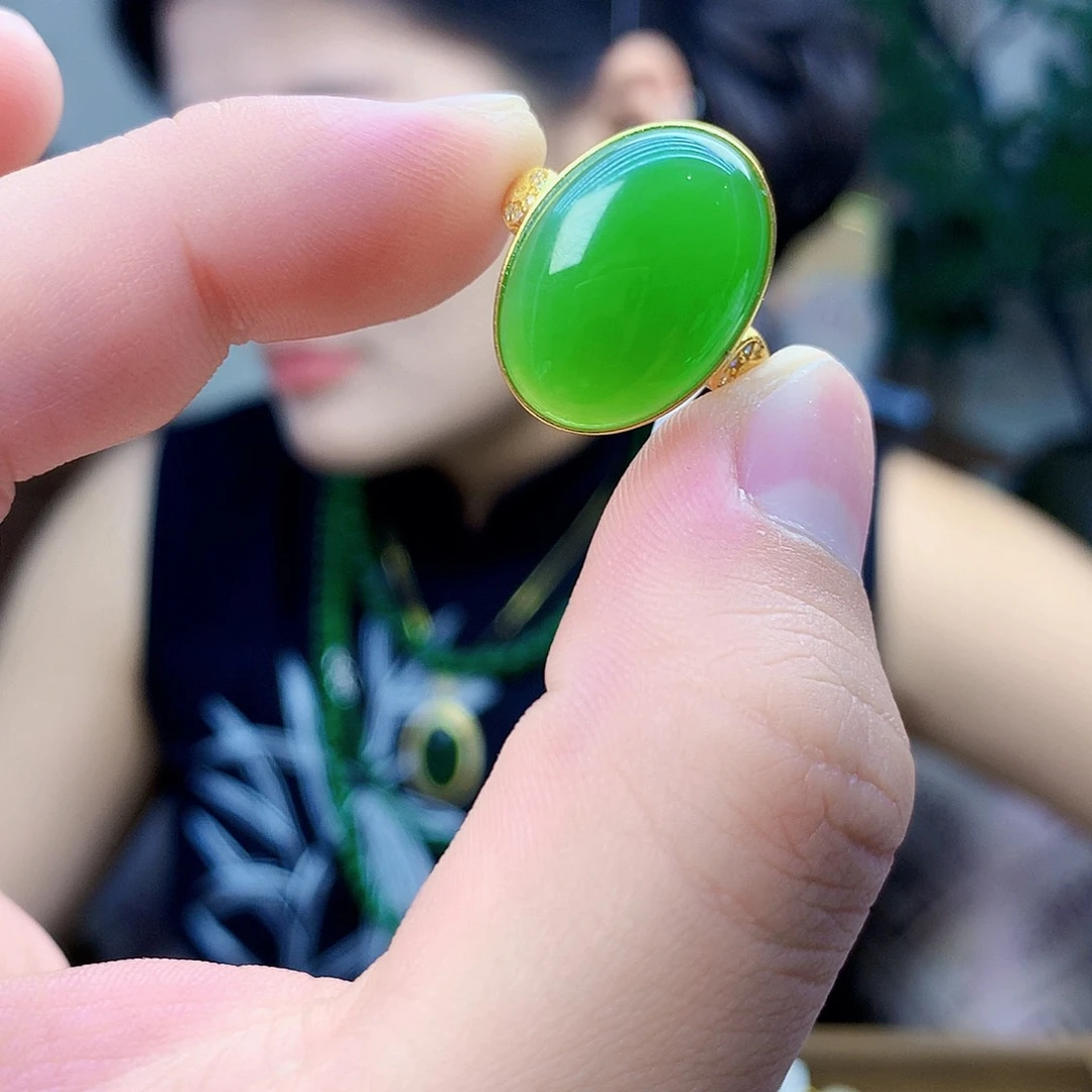 和田玉（碧玉）银S925镶嵌吊坠(不含链)戒指