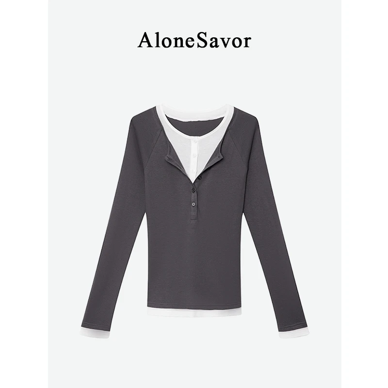 【ALONE SAVOR】龍喜儿 木质调 气质时尚减龄设计感休闲T恤9033