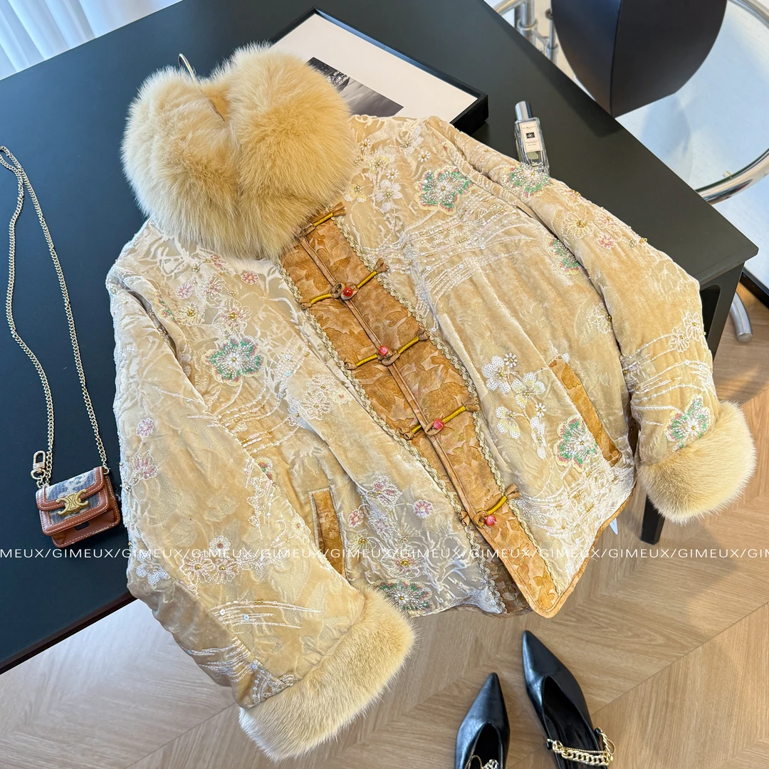 高级感新中式棉服外套女国风冬季加厚撞色轻奢气质盘扣复古外套