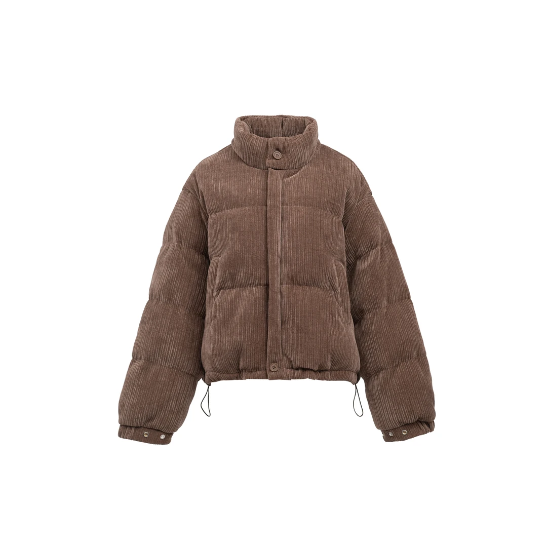 【天鹅绒羽绒服】90白鸭绒坑条细绒灯芯绒立领保暖外套W23DO8302