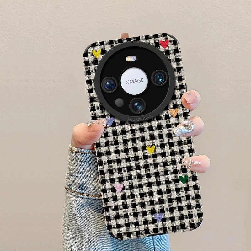 爱心格子适用华为mate80/70pro高级感手机壳新款pura80pro全包女
