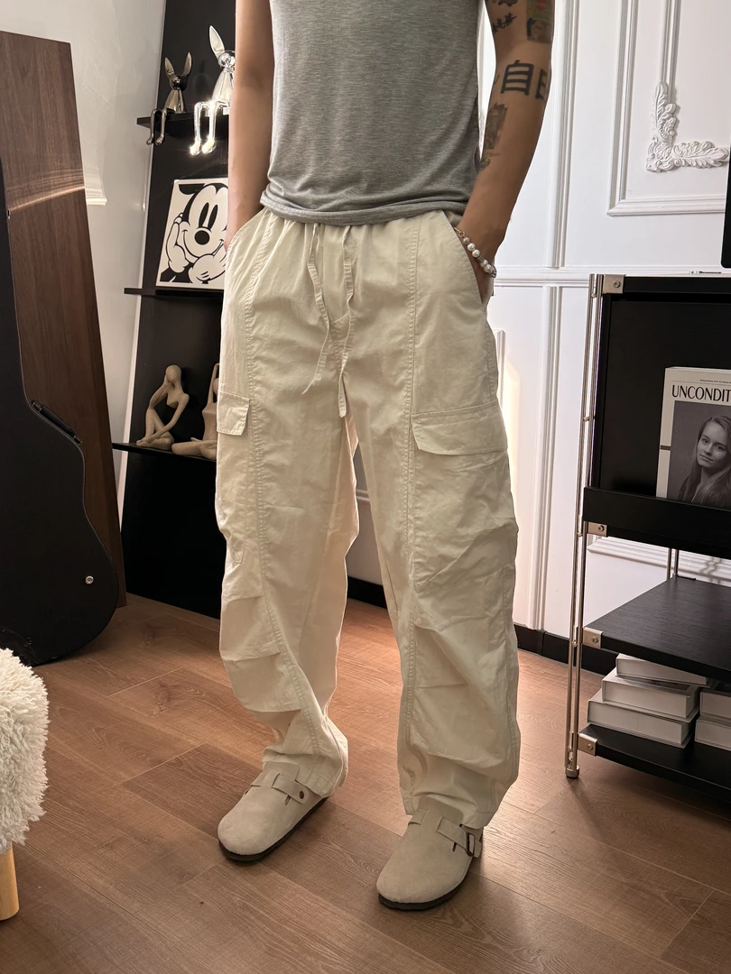 多口袋透气长裤工装裤秋季百搭薄款纯色宽松休闲裤痞帅男裤潮