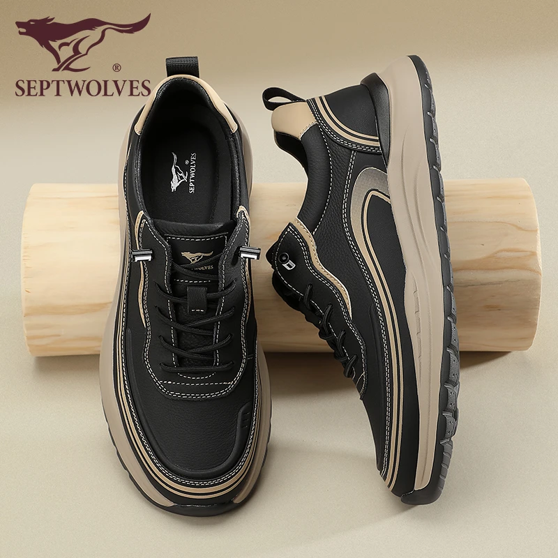 七匹狼都市运动风男鞋2025秋季新款真皮黑色户外运动鞋百搭帅气款