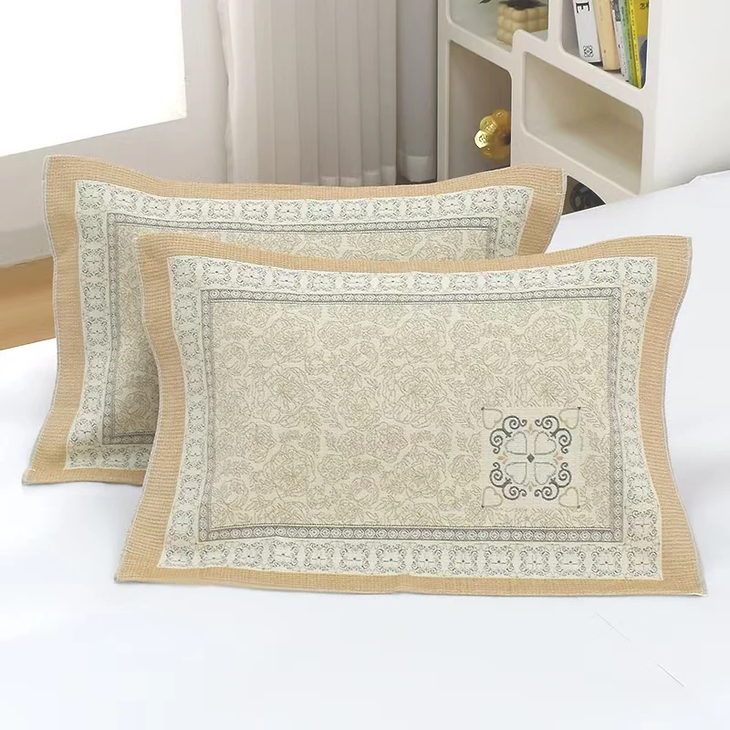 【浅陌】52*78cm 新款汉麻提花透气双面款纱布枕巾一对装