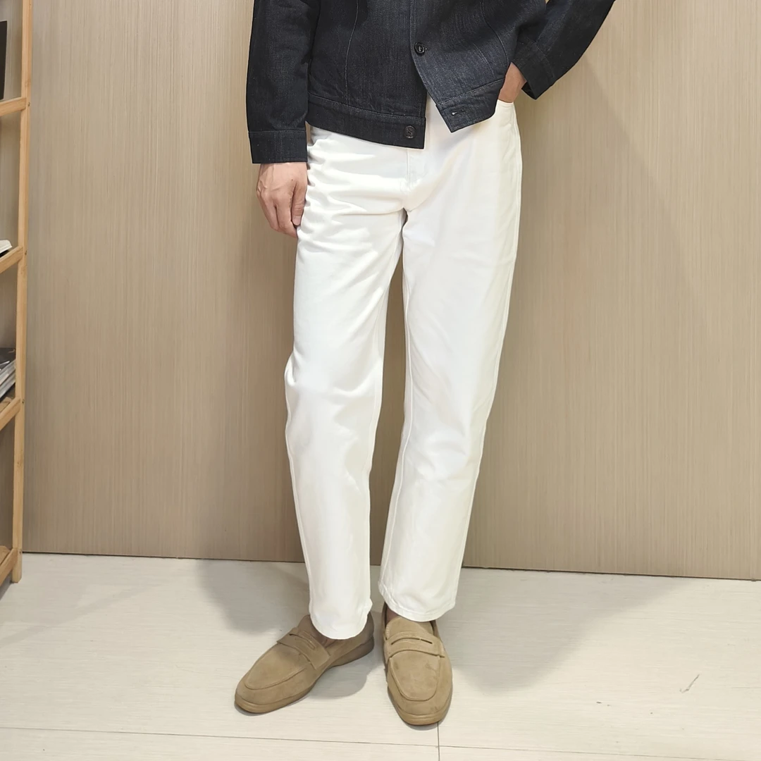 25秋季新款100棉经典简约百搭休闲弹力白色牛仔裤直筒裤子休闲裤