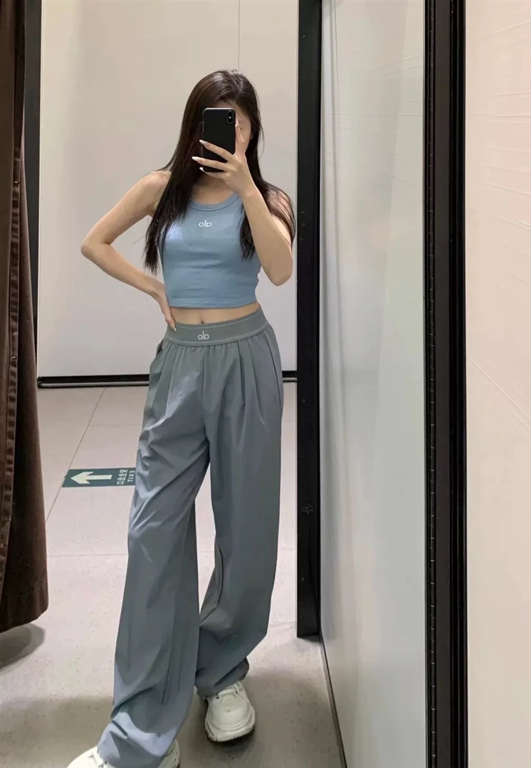 a速干直筒裤高腰宽松休闲垂感百搭显瘦运动