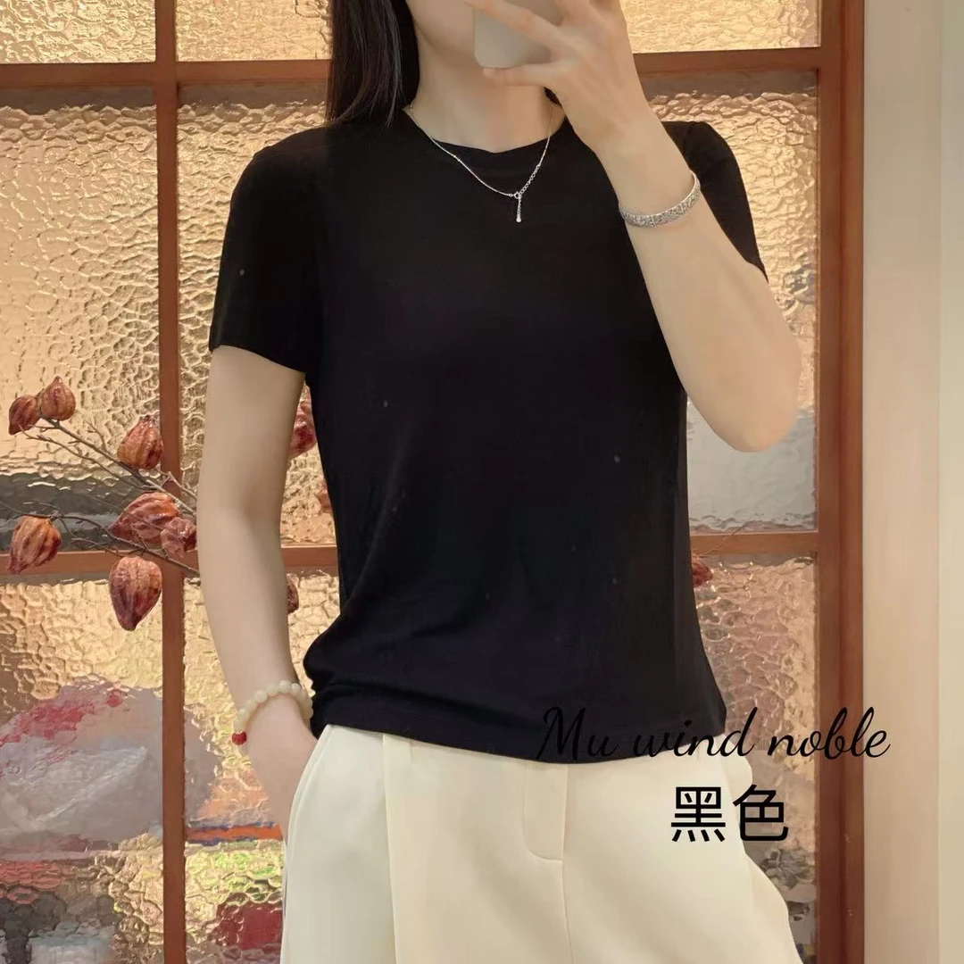 韩系圆领丝羊毛时尚半袖经典百搭衫553601