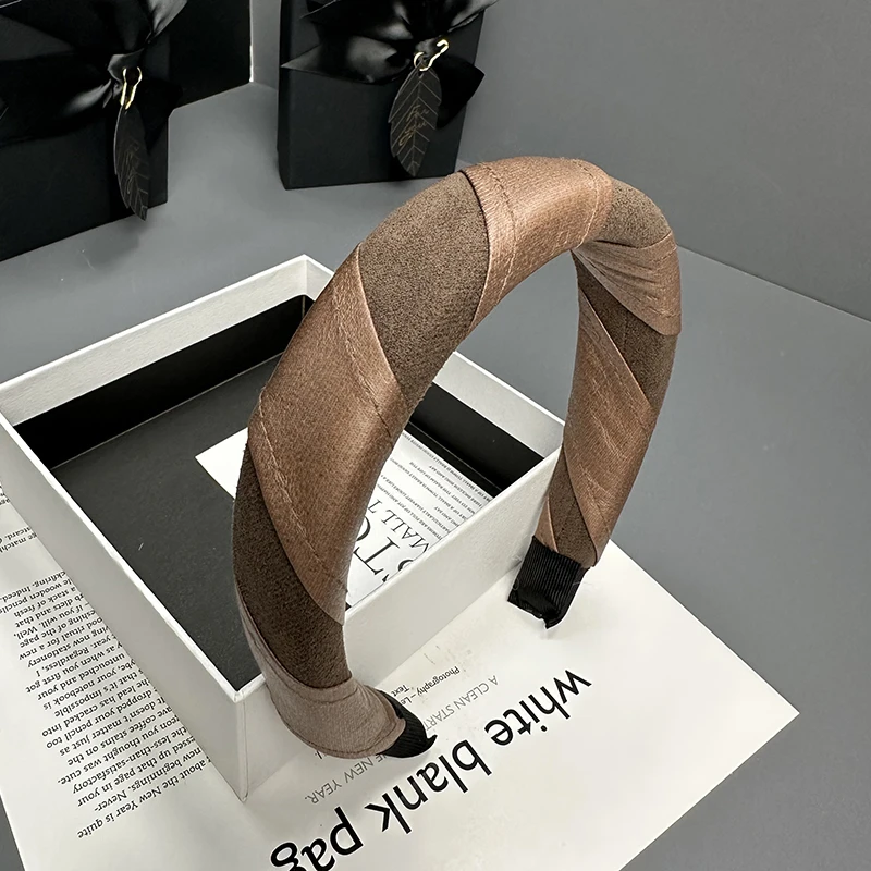 法式气质复古皮质褶皱宽边发箍拼色简约新款秋冬经典发卡头箍发箍