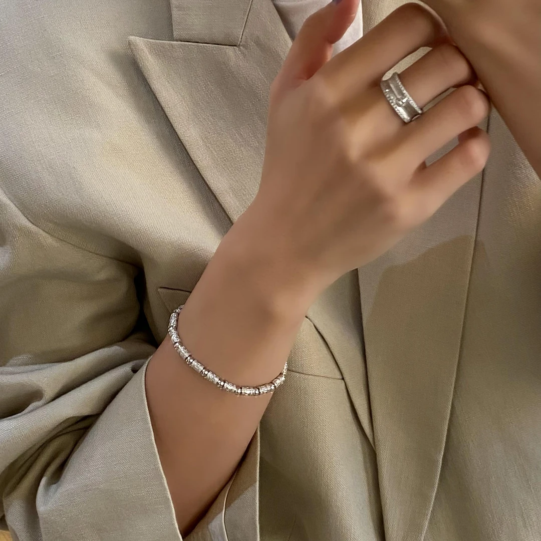 925银手链 素款六字真言弹力绳百搭轻奢气质小众手链