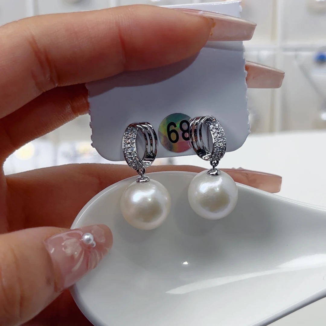 耳饰银S925镶嵌淡水珍珠12+