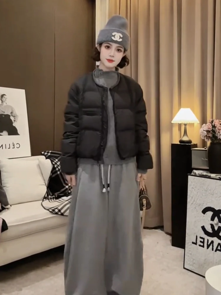 韩系设计感圆领白鸭绒羽绒服女装2025冬季韩系时尚洋气保暖外套潮