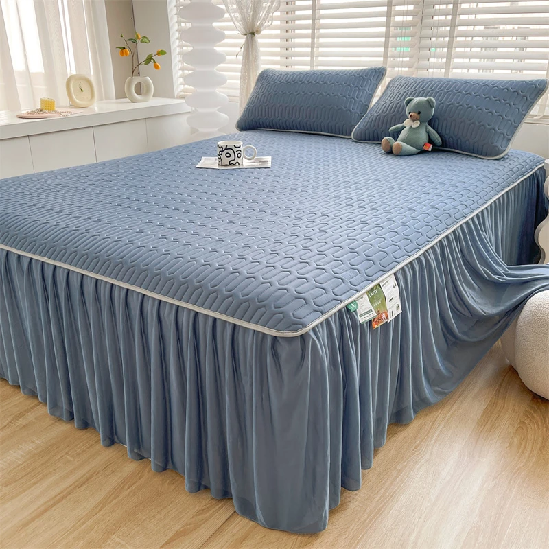 2025新款A类母婴级乳胶凉席床裙三件套可水洗折叠家用冰丝空调席