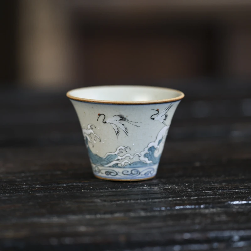 斋居 仙鹤海浪斗笠杯-50ML（朴杯0364）