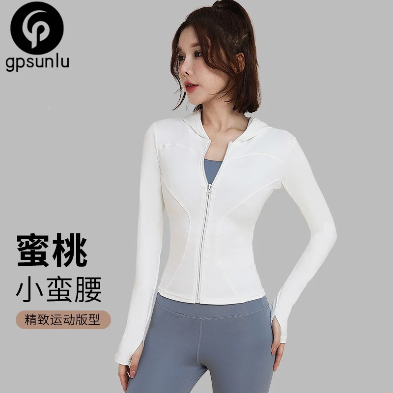 薄款运动外套女带帽长袖紧身衣跑步健身瑜伽服上衣夹克爬山骑行服